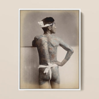 Japanese Wabori Tattoo - S. Ogawa Fine Art Print / Canvas Vintage Sepia-toned Framed Photograph Man Extensive Traditional, Eternal Floating