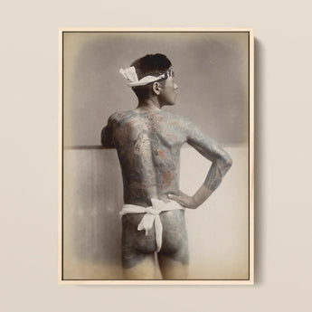 Japanese Wabori Tattoo - S. Ogawa Fine Art Print / Canvas Vintage Sepia-toned Framed Photograph Man Intricate Full-body Tattoos, Eternal