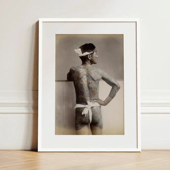 Japanese Wabori Tattoo - S. Ogawa Fine Art Print / Canvas White-framed Black-and-white Photographic Tattooed Man Traditional Attire,