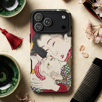 Japanese Woman and Cat - Tsukioka Yoshitoshi Phone Case, Mobile Cases, Toby Leon