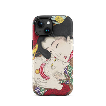 Japanese Woman and Cat - Tsukioka Yoshitoshi Phone Case Iphone 15 / Matte Phone Case Japanese Art Tsukioka Yoshitoshi Iphone, Snow-white