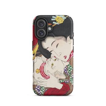 Japanese Woman and Cat - Tsukioka Yoshitoshi Phone Case Iphone 16 / Matte Artistic Phone Case Tsukioka Yoshitoshi Iphone, Snow-white Cat,