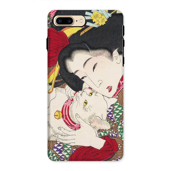 Japanese Woman and Cat - Tsukioka Yoshitoshi Phone Case Iphone 8 Plus / Matte Iphone Case Traditional Japanese Ukiyo-e Artwork Vibrant Red