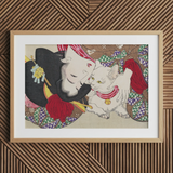 Japanese Woman and Cat - Yoshitoshi Art Print / Canvas, 30x20’’ / 76x51cm / Natural Frame / Matboard, Posters Prints & Visual Artwork, Toby