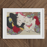 Japanese Woman and Cat - Yoshitoshi Art Print / Canvas, 30x20’’ / 76x51cm / White Frame / Matboard, Posters Prints & Visual Artwork, Toby