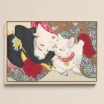 Japanese Woman and Cat - Yoshitoshi Art Print / Canvas, 17x12’’ / A3 / Natural Frame, Posters Prints & Visual Artwork, Toby Leon