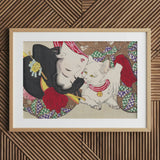 Japanese Woman and Cat - Yoshitoshi Art Print / Canvas Framed Intricate Vibrant Colors, Domestic Yokai, Prints