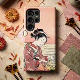Japanese Woman Picking Chrysanthemum - Suzuki Harunobu Phone Case Pink Phone Case Detailed Illustration Traditional Japanese Geisha Suzuki
