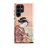Japanese Woman Picking Chrysanthemum - Suzuki Harunobu Phone Case Samsung Galaxy S22 Ultra / Gloss Pink Red Illustrated Phone Case