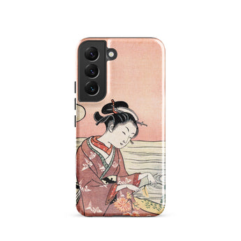 Japanese Woman Picking Chrysanthemum - Suzuki Harunobu Phone Case Samsung Galaxy S22 / Gloss Pink Red Traditional Japanese Print Phone Case