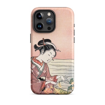 Japanese Woman Picking Chrysanthemum - Suzuki Harunobu Phone Case Iphone 15 Pro Max / Matte Pink Phone Case Traditional Japanese