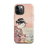 Japanese Woman Picking Chrysanthemum - Suzuki Harunobu Phone Case Iphone 12 Pro Max / Gloss Pink Phone Case Traditional Japanese