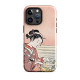 Japanese Woman Picking Chrysanthemum - Suzuki Harunobu Phone Case Iphone 15 Pro Max / Gloss Pink Phone Case Traditional Japanese