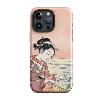 Japanese Woman Picking Chrysanthemum - Suzuki Harunobu Phone Case Iphone 15 Pro Max / Gloss Pink Phone Case Traditional Japanese