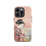 Japanese Woman Picking Chrysanthemum - Suzuki Harunobu Phone Case Iphone 13 Pro / Matte Pink Phone Case Traditional Japanese Illustration