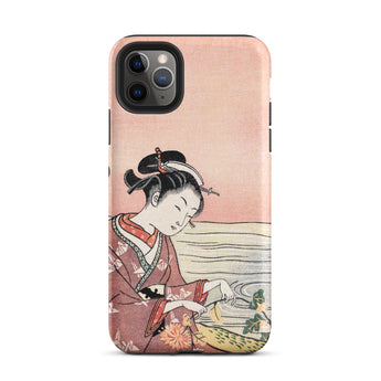Japanese Woman Picking Chrysanthemum - Suzuki Harunobu Phone Case Iphone 11 Pro Max / Matte Pink Phone Case Traditional Japanese Woodblock
