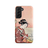 Japanese Woman Picking Chrysanthemum - Suzuki Harunobu Phone Case Samsung Galaxy S21 / Matte Pink Phone Case Traditional Japanese Woodblock