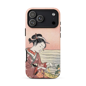 Japanese Woman Picking Chrysanthemum - Suzuki Harunobu Phone Case Iphone 17 Pro Max / Matte Pink Phone Case Traditional Japanese Woodblock