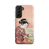 Japanese Woman Picking Chrysanthemum - Suzuki Harunobu Phone Case Samsung Galaxy S21 Fe / Matte Pink Phone Case Vintage-style Illustration
