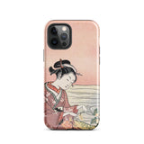Japanese Woman Picking Chrysanthemum - Suzuki Harunobu Phone Case Iphone 12 Pro / Gloss Soft Pink Phone Case Delicate Illustration