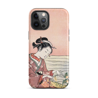 Japanese Woman Picking Chrysanthemum - Suzuki Harunobu Phone Case Iphone 12 Pro Max / Matte Soft Pink Phone Case Traditional Japanese
