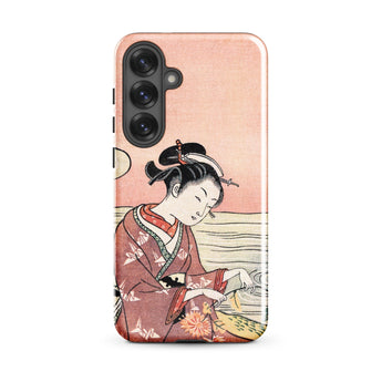 Japanese Woman Picking Chrysanthemum - Suzuki Harunobu Phone Case Samsung Galaxy S25 Plus / Gloss Phone Case Traditional Japanese Woodblock