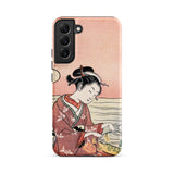 Japanese Woman Picking Chrysanthemum - Suzuki Harunobu Phone Case Samsung Galaxy S22 Plus / Matte Pink Traditional Woodblock Print Iphone,