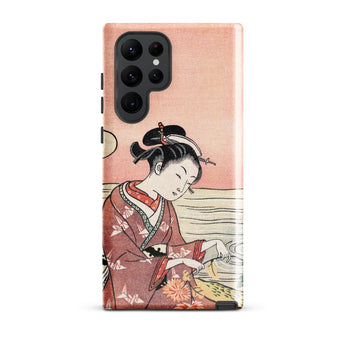 Japanese Woman Picking Chrysanthemum - Suzuki Harunobu Phone Case Samsung Galaxy S22 Ultra / Gloss Pink Red Illustrated Traditional Iphone,