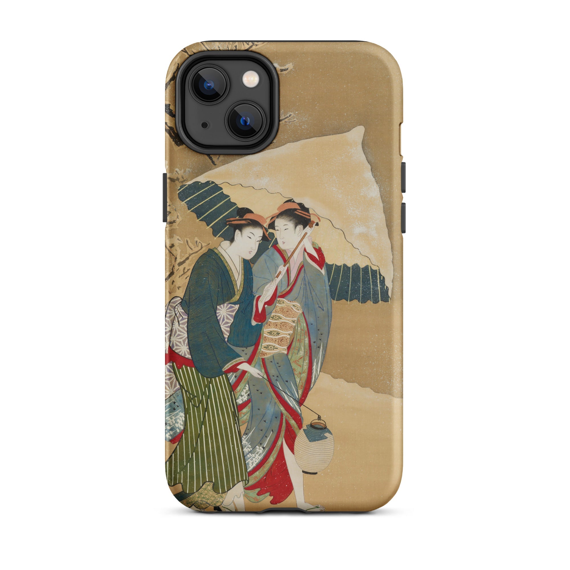 Japanese Women in Snow Shunman Iphone Case, 14 Plus / Matte, Beige Iphone Case Illustration Two Women Traditional Japanese