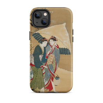 Japanese Women in Snow - Shunman Phone Case Iphone 14 Plus / Matte Beige Iphone Case Illustration Two Women Traditional Japanese