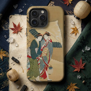 Japanese Women in Snow - Shunman Phone Case Beige Phone Case Vintage-style Illustration Two Women Traditional Iphone