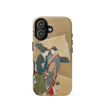 Japanese Women in Snow - Shunman Phone Case Iphone 17 / Matte Gold Phone Case Vintage Japanese Art Design Two Iphone