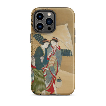 Japanese Women in Snow - Shunman Phone Case Iphone 14 Pro Max / Matte Iphone Case Traditional Japanese Painting Two Women
