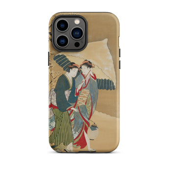 Japanese Women in Snow - Shunman Phone Case Iphone 13 Pro Max / Matte Iphone Case Traditional Japanese Painting Two Women Kimonos