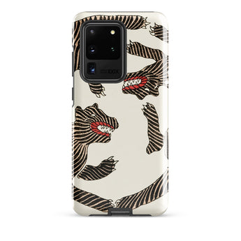 Japanese Woodblock Tiger - Taguchi Tomoki Phone Case Samsung Galaxy S20 Ultra / Gloss Sleek Phone Case Bold Black-and-white Striped Tiger