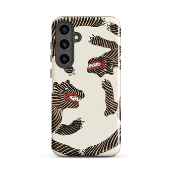 Japanese Woodblock Tiger - Taguchi Tomoki Phone Case Samsung Galaxy S24 Plus / Gloss Cream-colored Phone Case Bold Black Red Zebra-striped