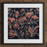 Japanese Wrapping Cloth (uchikui) - Textile Art Print / Canvas Framed Piece Embroidered Textile Art Vibrant Floral Design Okinawan