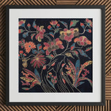 Japanese Wrapping Cloth (uchikui) - Textile Art Print / Canvas Framed Piece Embroidered Vibrant Floral Design Okinawan Artistry,