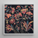 Japanese Wrapping Cloth (uchikui) - Textile Art Print / Canvas Square-framed Artwork Vibrant Floral Design Red Orange Blue Okinawan