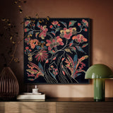Japanese Wrapping Cloth (uchikui) - Textile Art Print / Canvas Square-framed Canvas Painting Vibrant Floral Design Pink Orange Okinawan