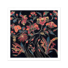 Japanese Wrapping Cloth (uchikui) - Textile Art Print, Floral Pattern Coral Pink Blooms Black Background