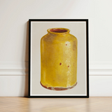 Jar - Yolande Delasser Golden Ceramic Art Print / Canvas Framed Illustration Yellow Subtle Speckles Earthy Sun-kissed Vessel, Prints