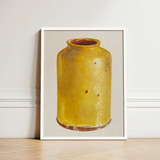 Jar - Yolande Delasser Golden Ceramic Art Print / Canvas Framed Illustration Rustic Yellow Subtle Brown Sun-kissed Vessel, Prints