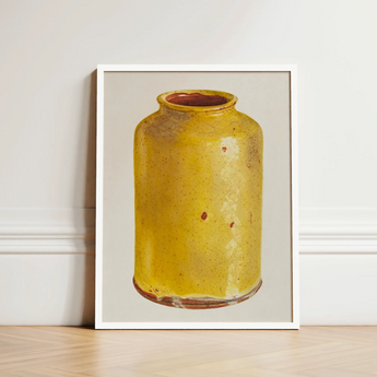 Jar - Yolande Delasser Golden Ceramic Art Print / Canvas Framed Illustration Rustic Yellow Subtle Brown Sun-kissed Vessel, Prints