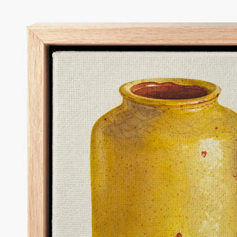 Jar - Yolande Delasser Golden Ceramic Art Print / Canvas Vintage-style Yellow Vase Crackled Glaze Subtle Reddish-brown Sun-kissed Vessel,