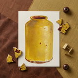 Jar - Yolande Delasser Golden Ceramic Art Print / Canvas Yellow Crackled Glaze Reddish-brown Accents White Sun-kissed Vessel, Prints