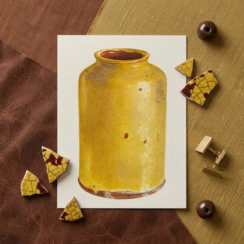 Jar - Yolande Delasser Golden Ceramic Art Print / Canvas Yellow Crackled Glaze Reddish-brown Accents White Sun-kissed Vessel, Prints