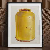 Jar - Yolande Delasser Golden Ceramic Art Print / Canvas Yellow Slightly Cracked Glaze Reddish-brown Accents Sun-kissed Vessel, Prints