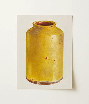 Yellow Ceramic Jar Slightly Cracked Glaze Subtle Brown Sun-kissed Vessel, Yolande Delasser Golden, Art