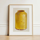 Jar - Yolande Delasser Golden Ceramic Art Print / Canvas Yellow Speckled Glaze Reddish-brown Interior Framed Sun-kissed Vessel, Prints